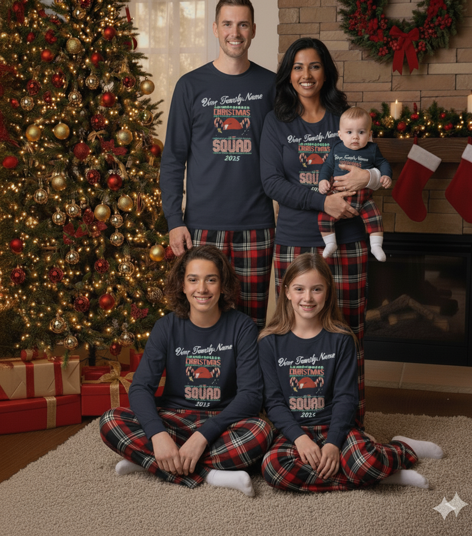🎁 Custom Christmas Family Pyjama Set — Tee + Lounge Pants